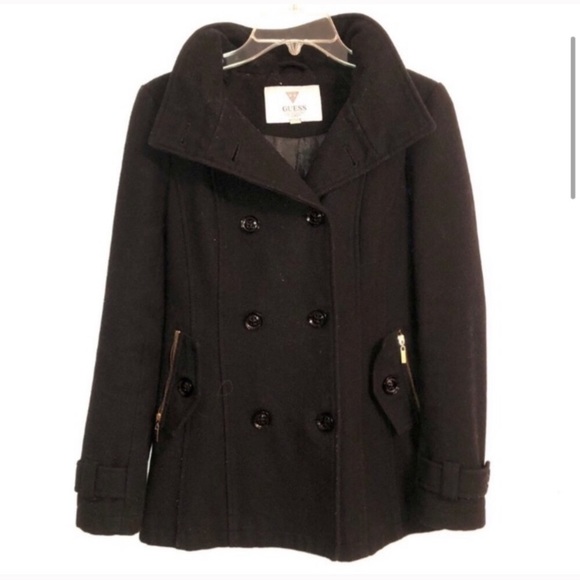 Guess Black Wool Peacoat ✅Offers - Picture 1 of 8